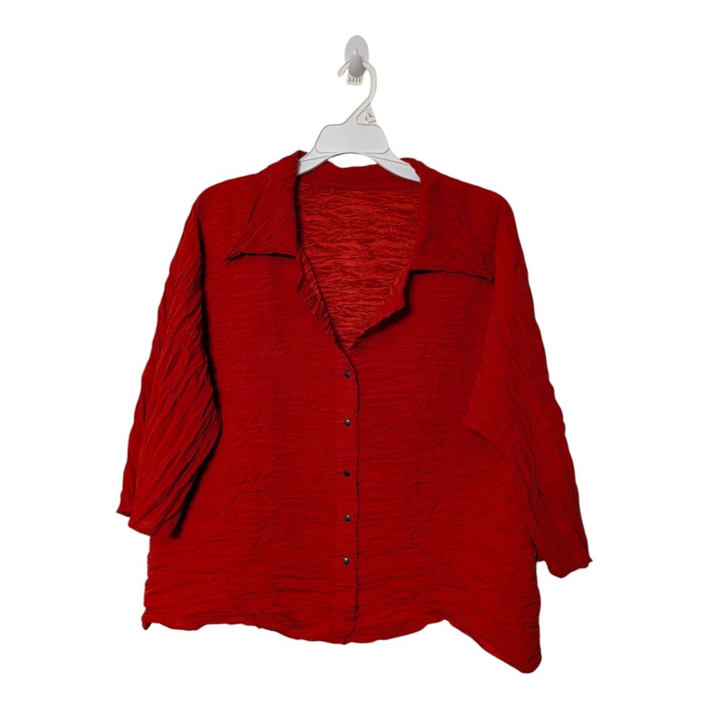 Babette Button Down Orange Crinkle Texture Snap Button Down Blouse Top Size XL